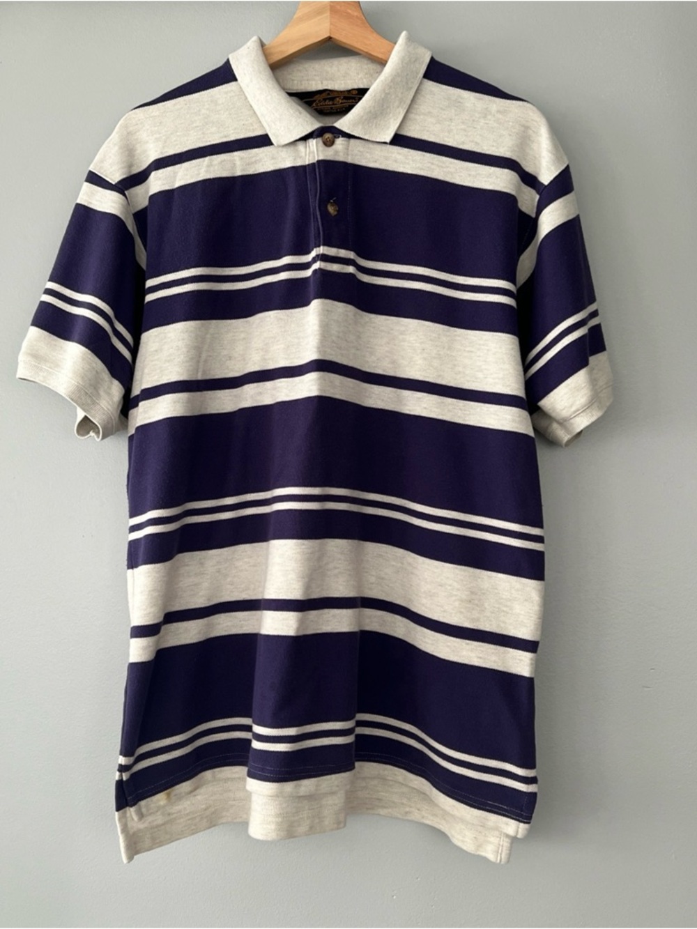 VTG Eddie Bauer Polo Purple/Off-White Striped Shirt Men’s Large 90's 100% Cotton
